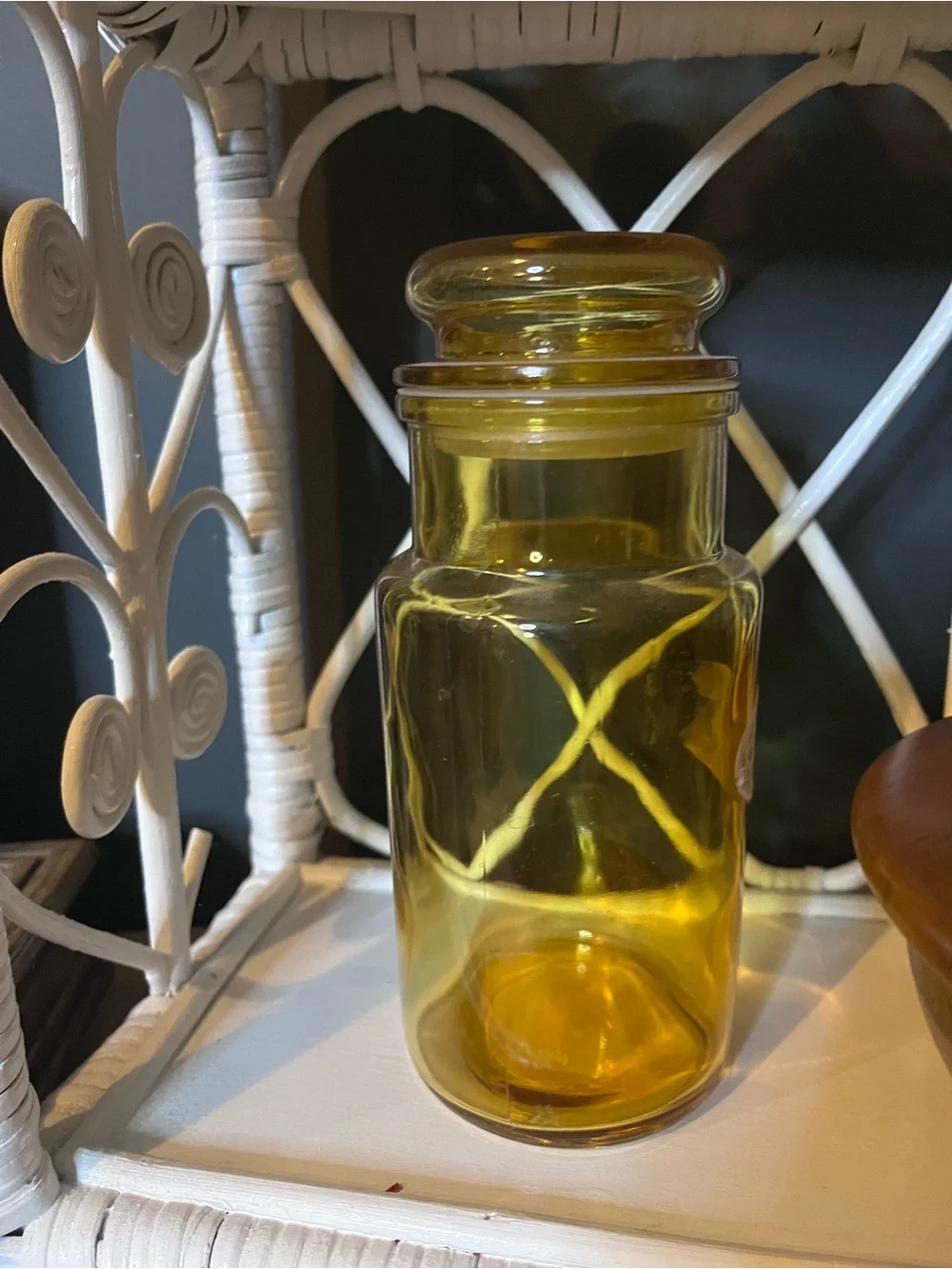 Amber Glass Storage Canister with Lid - Home Kitchen
